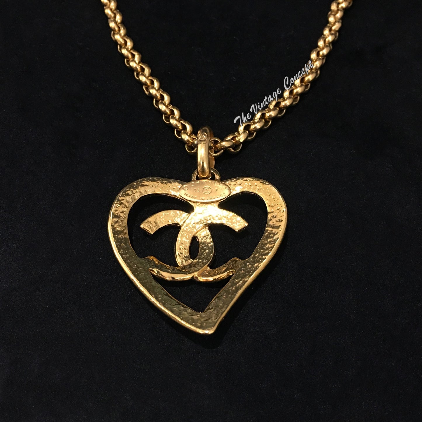 Chanel Gold Tone Heart Shape Logo Necklace