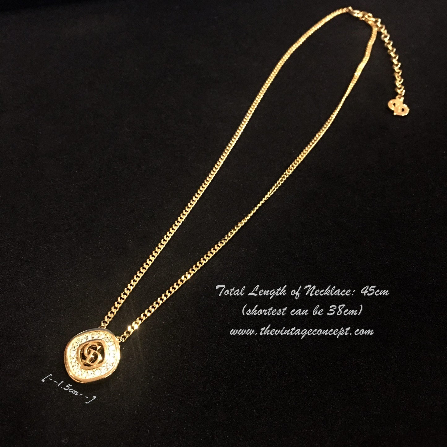 Dior Gold Tone "CD" Diamond Shape w/ Rhinestones necklace