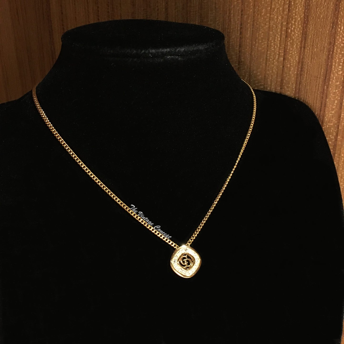 Dior Gold Tone "CD" Diamond Shape w/ Rhinestones necklace