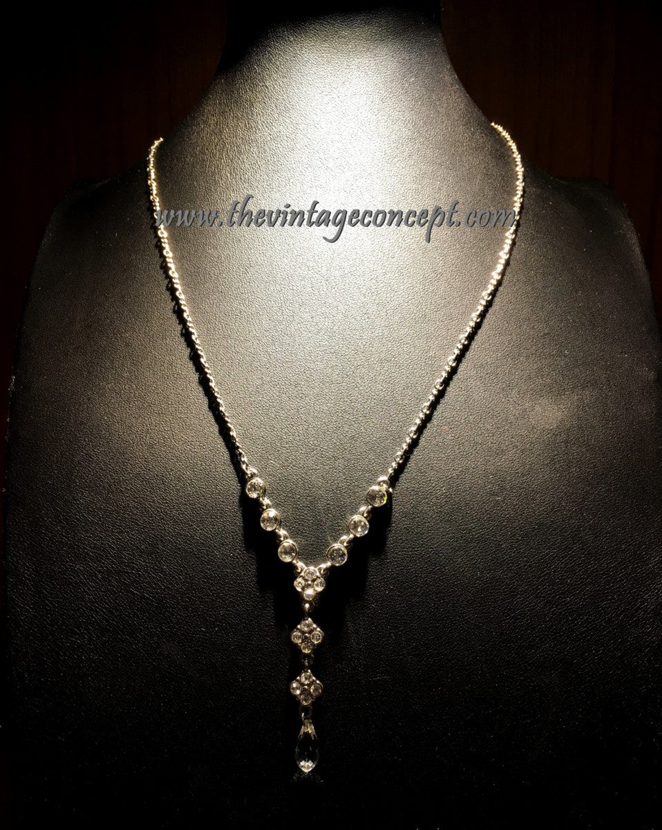 Vintage Givenchy Silver Plated Swarovski Crystals & Crystal Drop Necklace