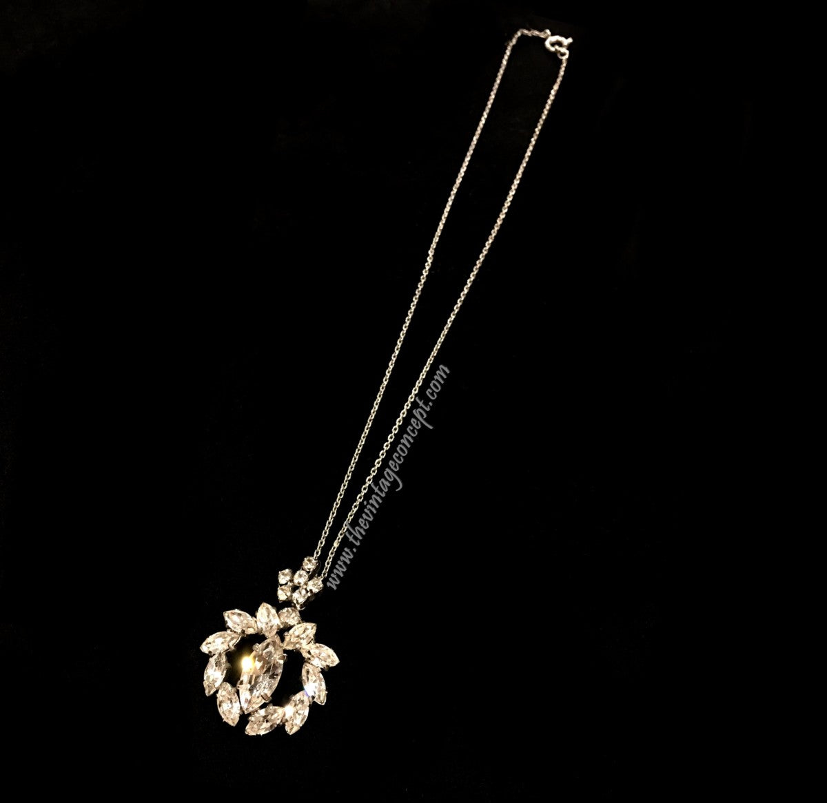 1950's Silver Tone Crystal Pendant Necklace