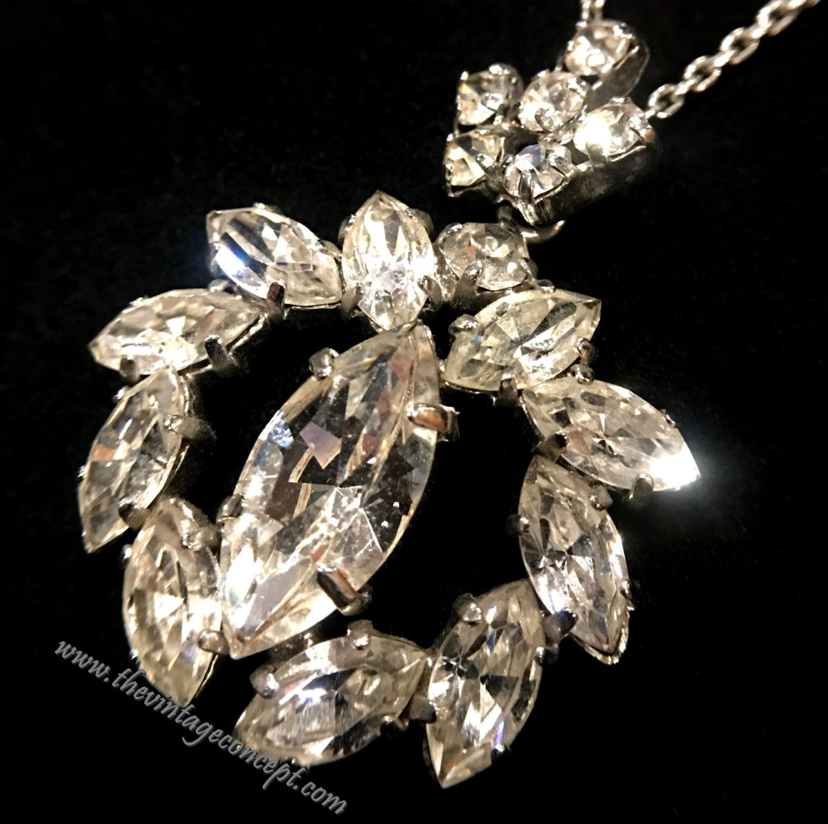 1950's Silver Tone Crystal Pendant Necklace