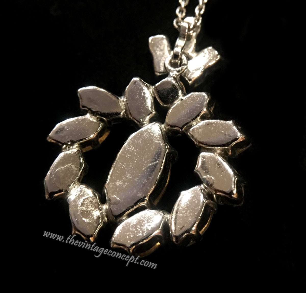 1950's Silver Tone Crystal Pendant Necklace