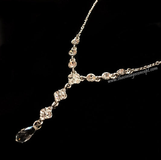 Vintage Givenchy Silver Plated Swarovski Crystals & Crystal Drop Necklace