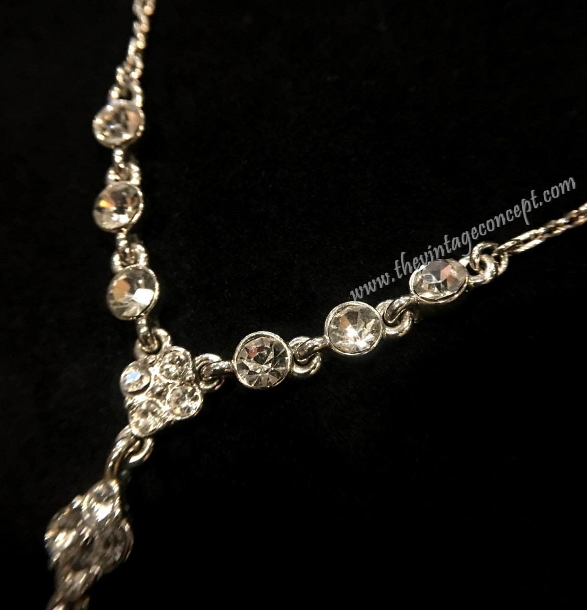 Vintage Givenchy Silver Plated Swarovski Crystals & Crystal Drop Necklace