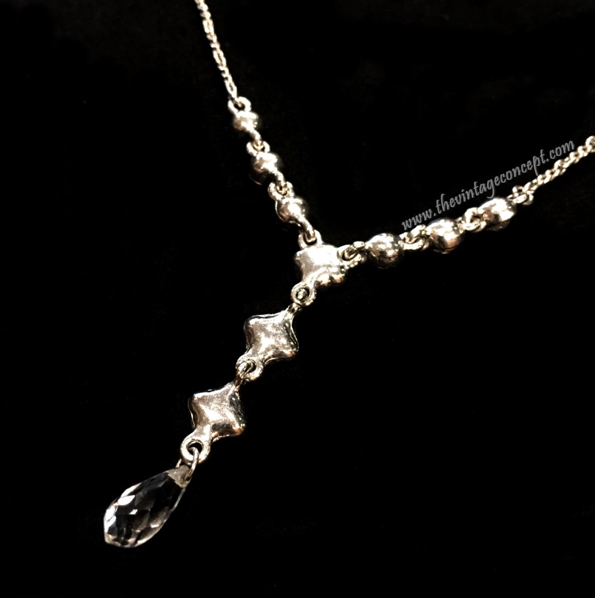 Vintage Givenchy Silver Plated Swarovski Crystals & Crystal Drop Necklace