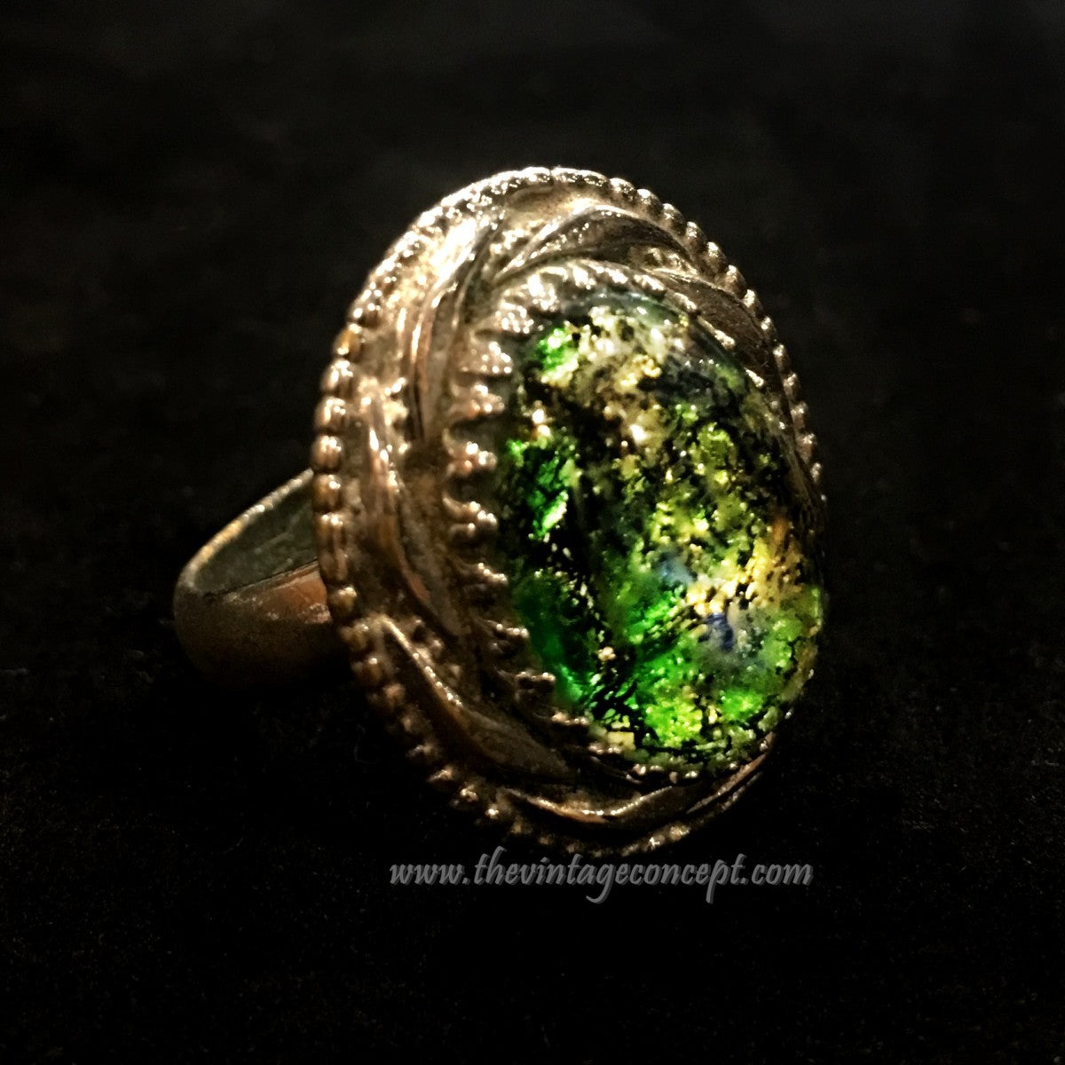 Vintage W&D Custom Green Stone Dragon Breath Ring (SOLD)