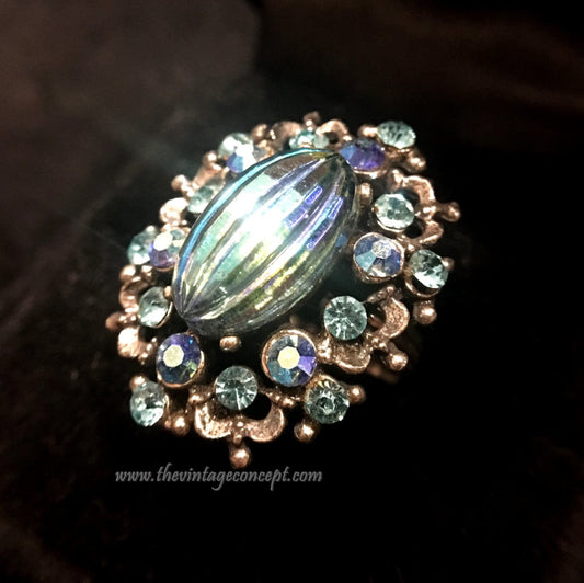 Vintage Signed Florenza Custom Fashion Peacock Rhinestone Ring (SOLD)