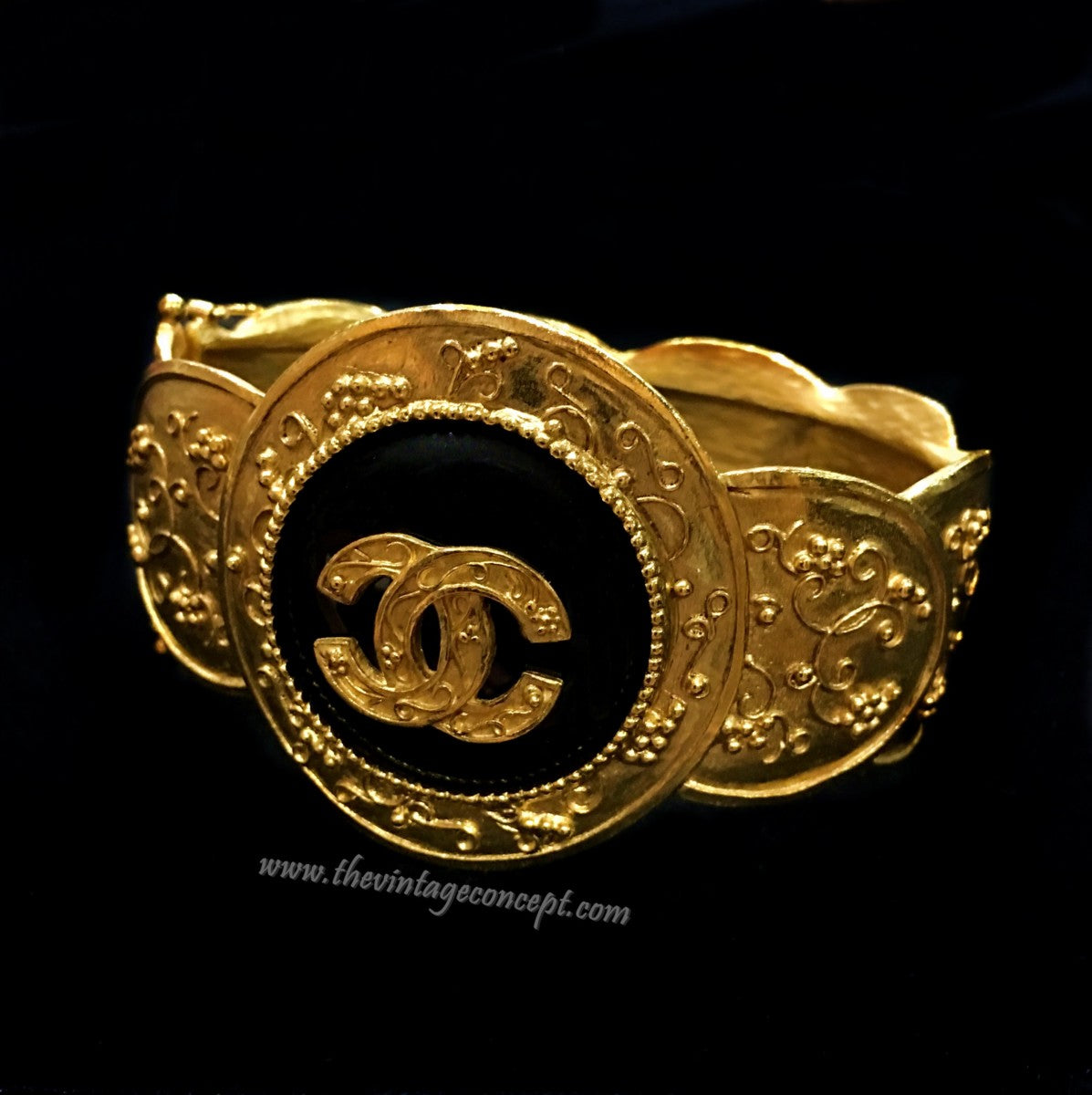 Chanel Gold Tone Baroque Onyx Cuff Bangle (SOLD)