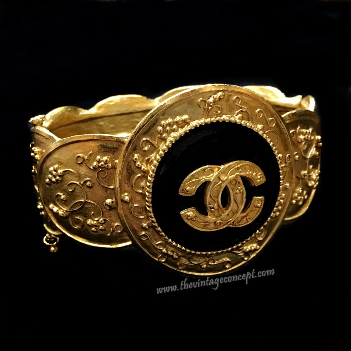 Chanel Gold Tone Baroque Onyx Cuff Bangle (SOLD)