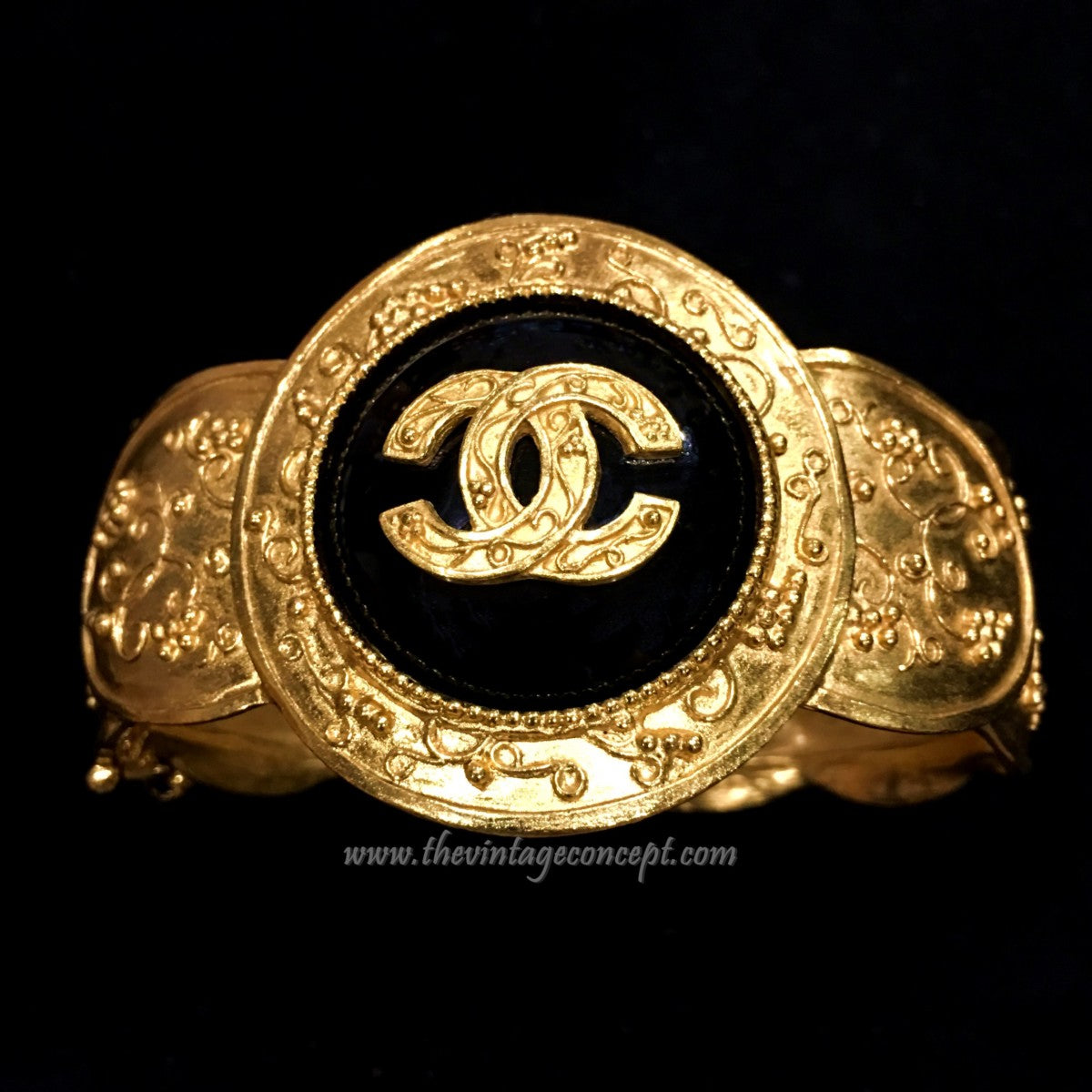 Chanel Gold Tone Baroque Onyx Cuff Bangle (SOLD)