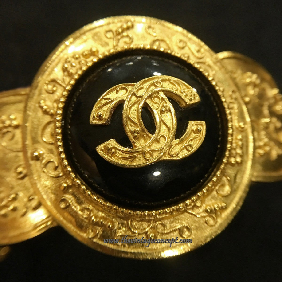 Chanel Gold Tone Baroque Onyx Cuff Bangle (SOLD)