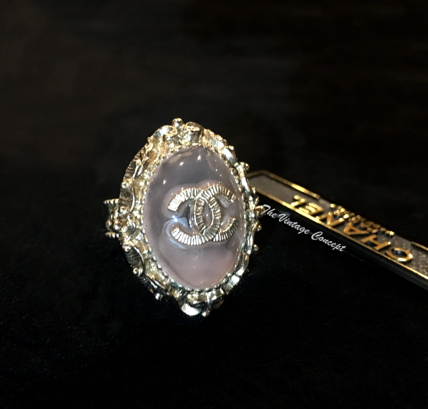 Chanel Classic Logo Sakura Agate Ring 13C (SOLD)