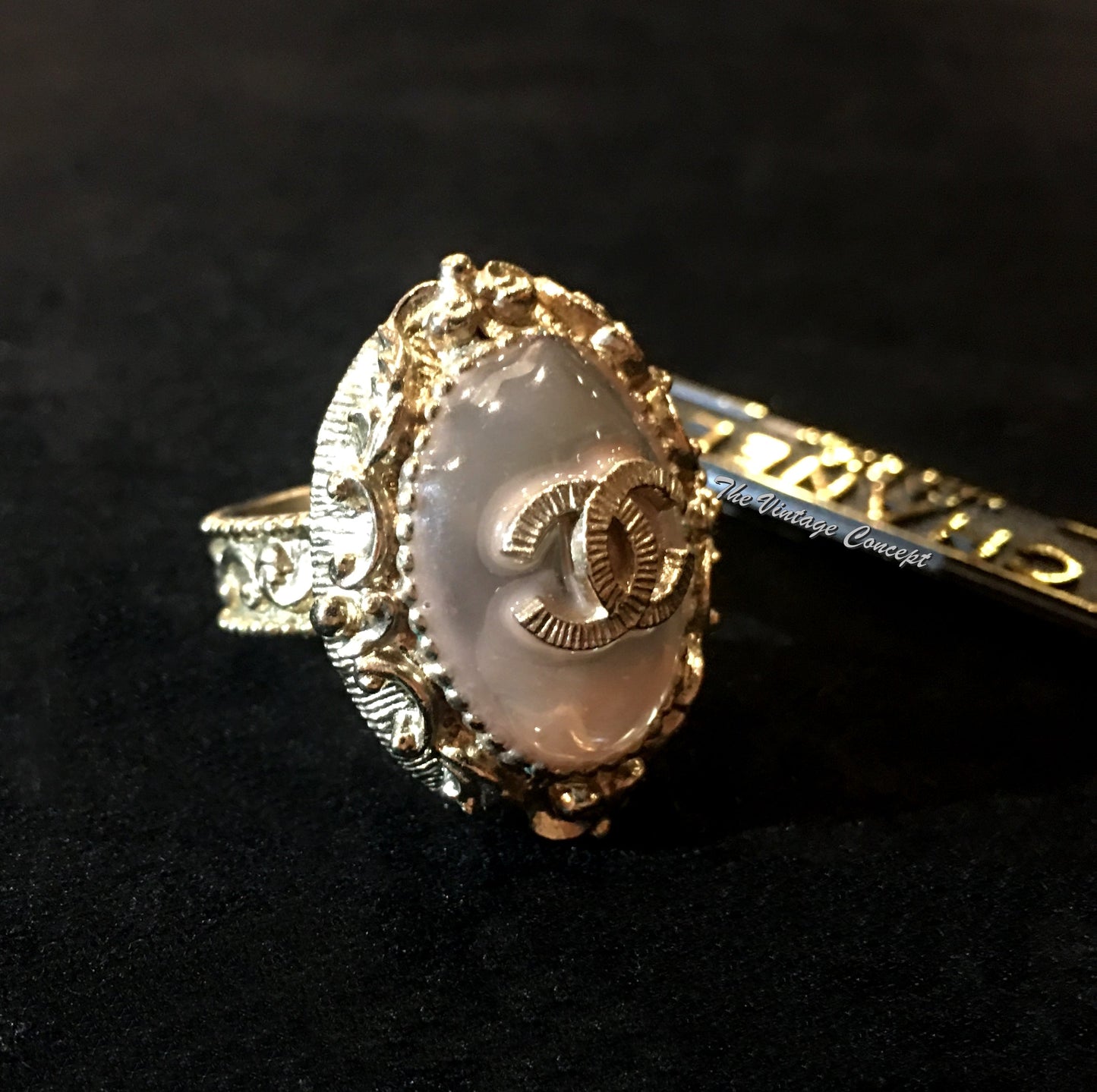 Chanel Classic Logo Sakura Agate Ring 13C (SOLD)