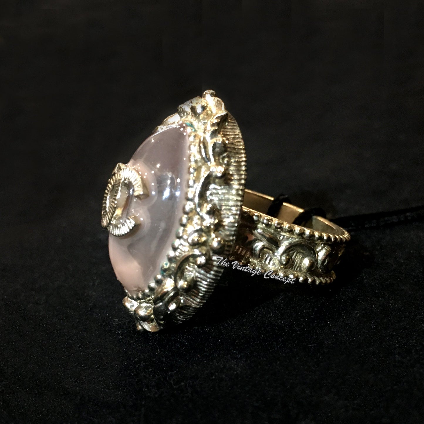 Chanel Classic Logo Sakura Agate Ring 13C (SOLD)