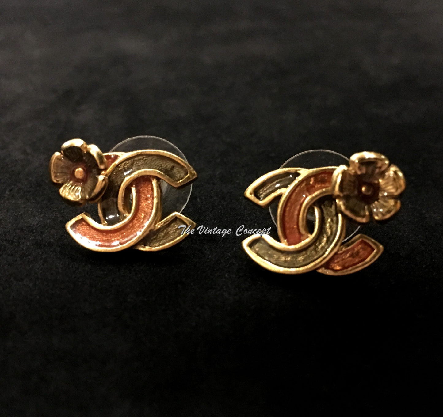 Chanel Gold Tone Flower Stud Logo Piece Earrings 03P  (SOLD)