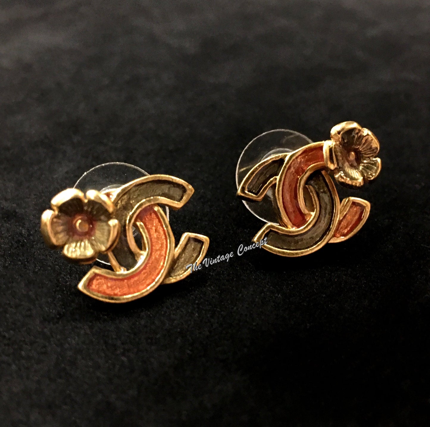 Chanel Gold Tone Flower Stud Logo Piece Earrings 03P  (SOLD)