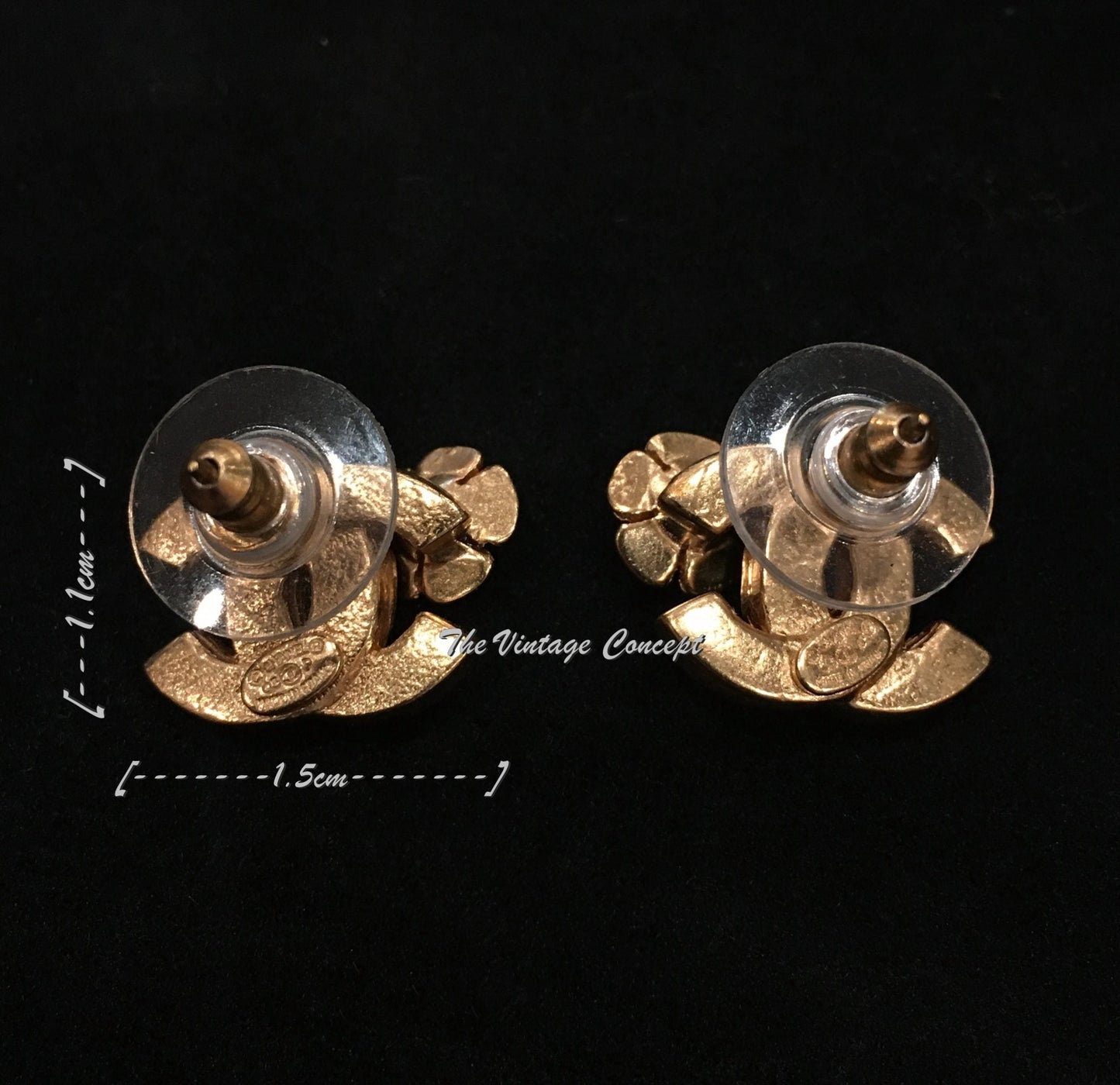 Chanel Gold Tone Flower Stud Logo Piece Earrings 03P  (SOLD)