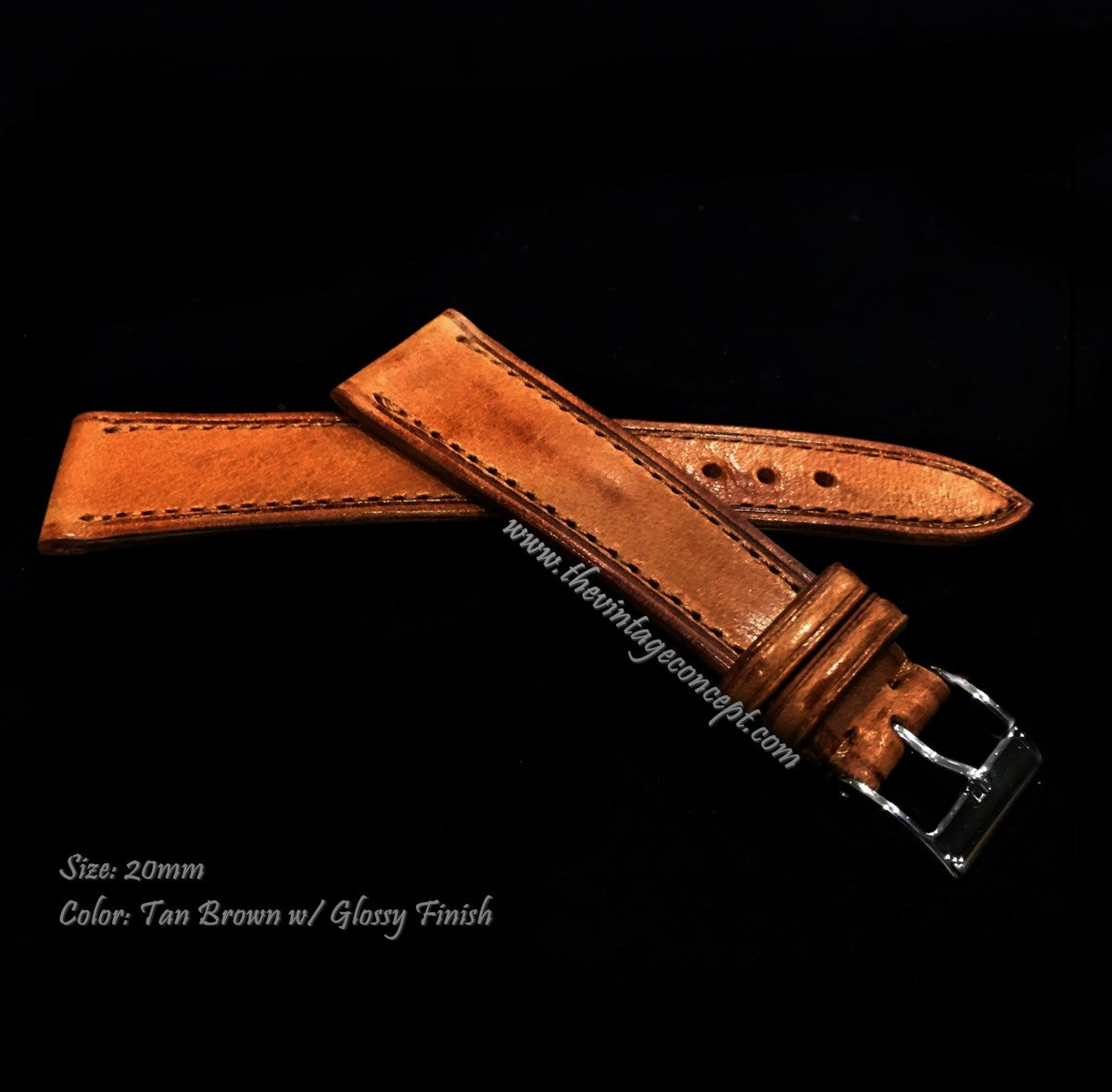 20 x 16mm Side Stitches Vintage Brown Leather Strap