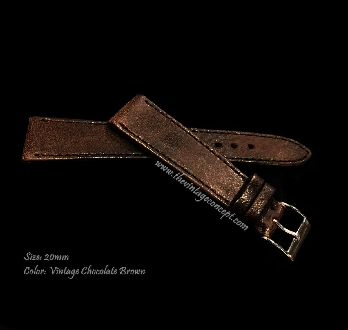 20 x 16mm Side Stitches Chocolate Dark Brown Leather Strap