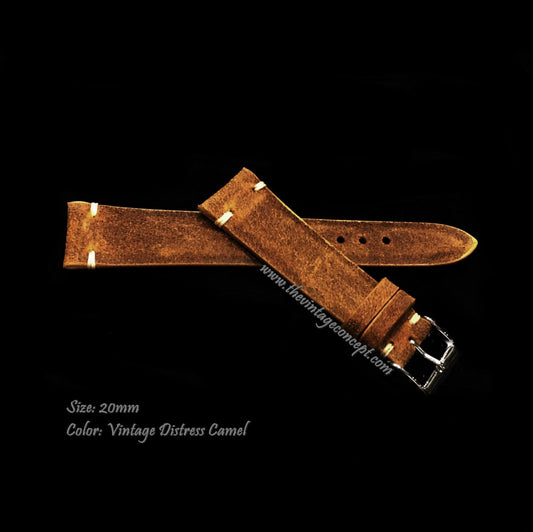 20 x 16mm Vintage Distress Camel Leather Strap