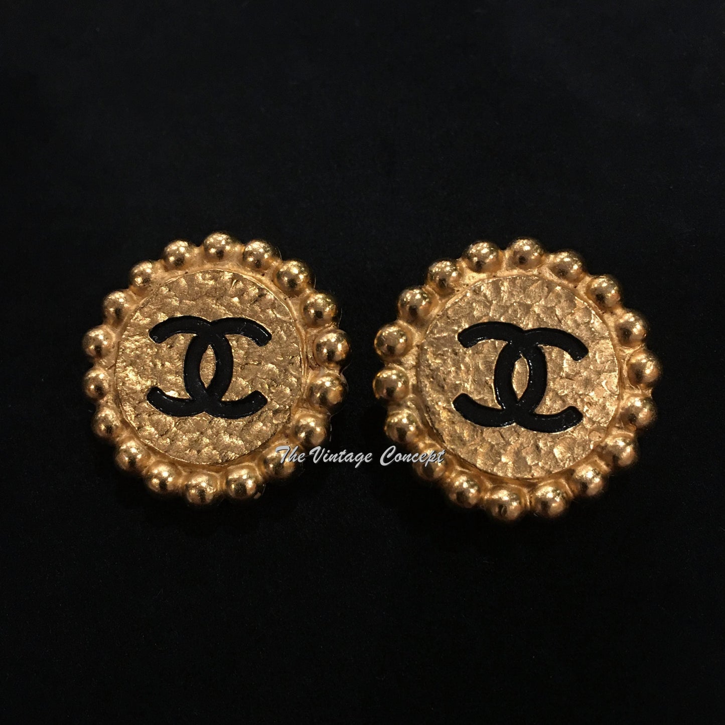 Chanel Gold Tone w/ Black Logo Clip Earrings 95A  (SOLD)