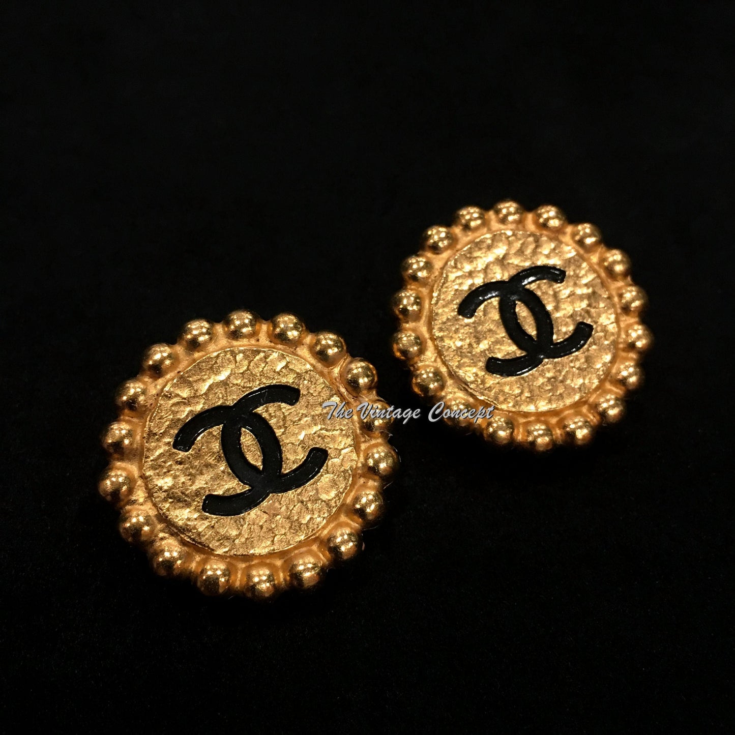 Chanel Gold Tone w/ Black Logo Clip Earrings 95A  (SOLD)