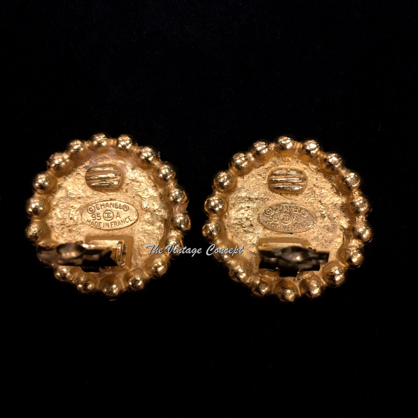 Chanel Gold Tone w/ Black Logo Clip Earrings 95A  (SOLD)