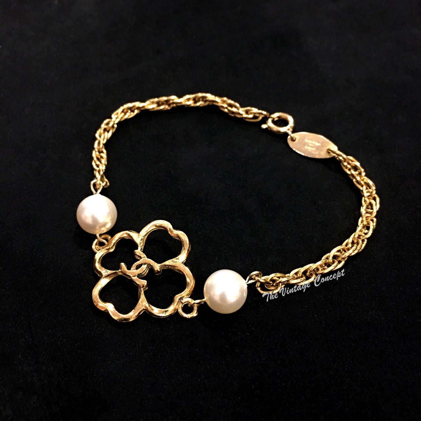 Chanel Gold Tone Clover CC Logo Bracelet 1983