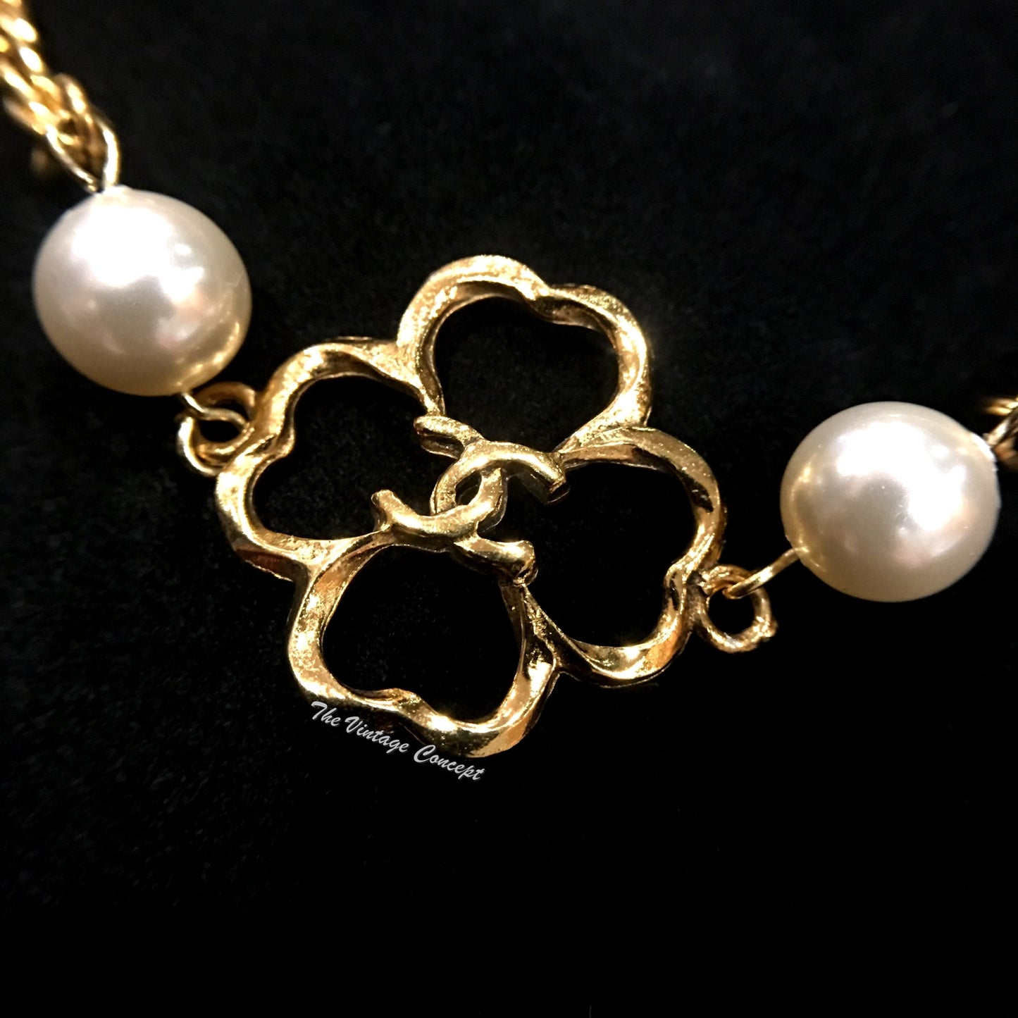 Chanel Gold Tone Clover CC Logo Bracelet 1983