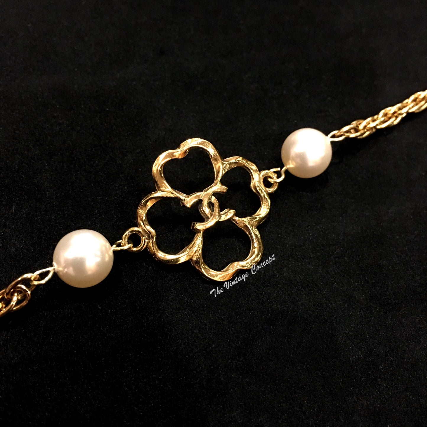 Chanel Gold Tone Clover CC Logo Bracelet 1983