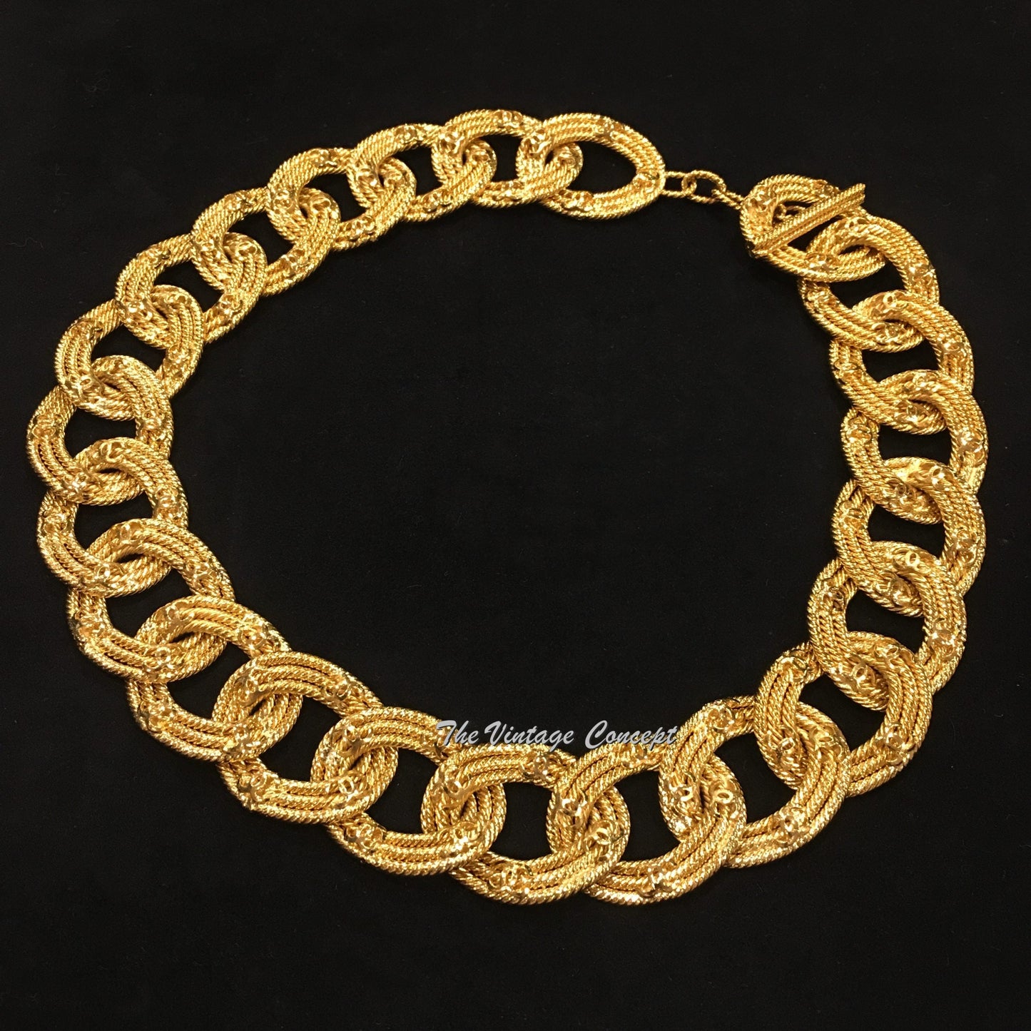 Chanel Gold Tone Chain Ring CC Logo Short Necklace "2 8" 1989/91