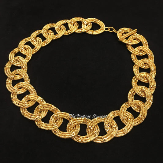 Chanel Gold Tone Chain Ring CC Logo Short Necklace "2 8" 1989/91