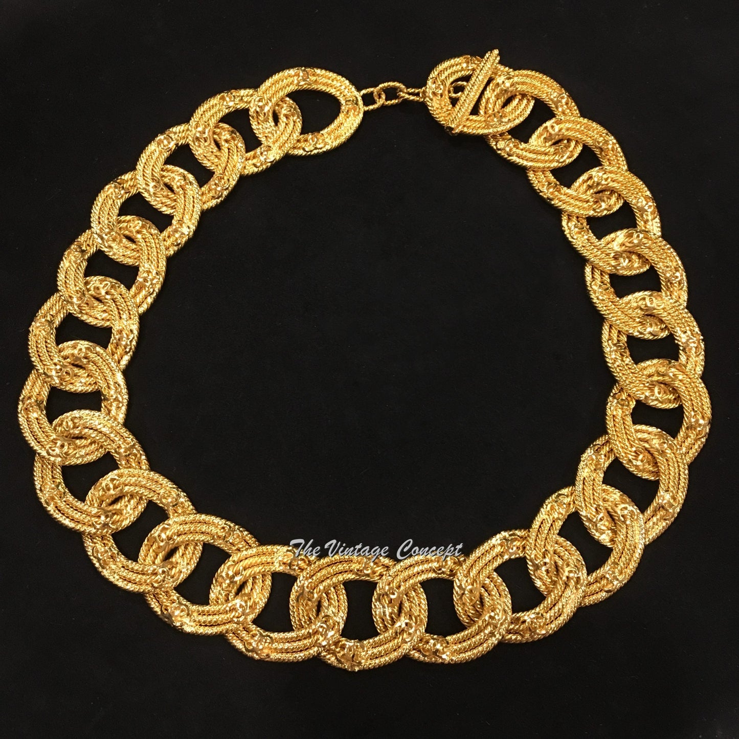 Chanel Gold Tone Chain Ring CC Logo Short Necklace "2 8" 1989/91