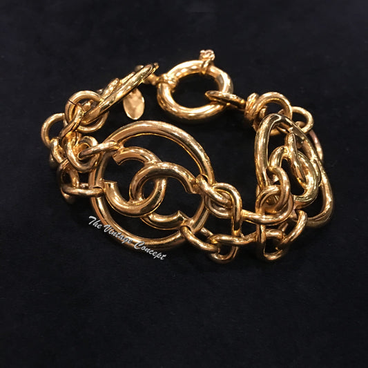 Chanel Gold Tone 3 Round Pendant Bracelet 93P "4320"