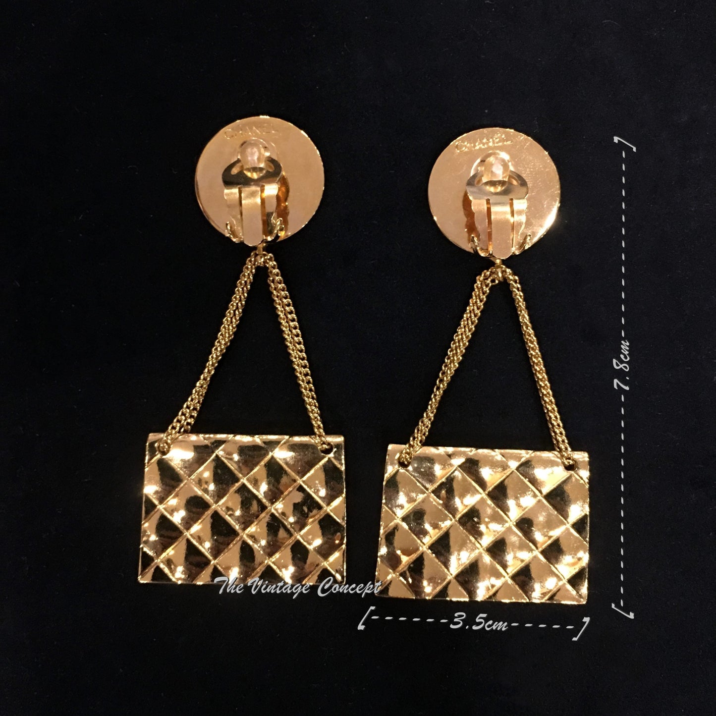 Chanel Gold Tone Dangle Hand Bag Clip Earrings from 80's