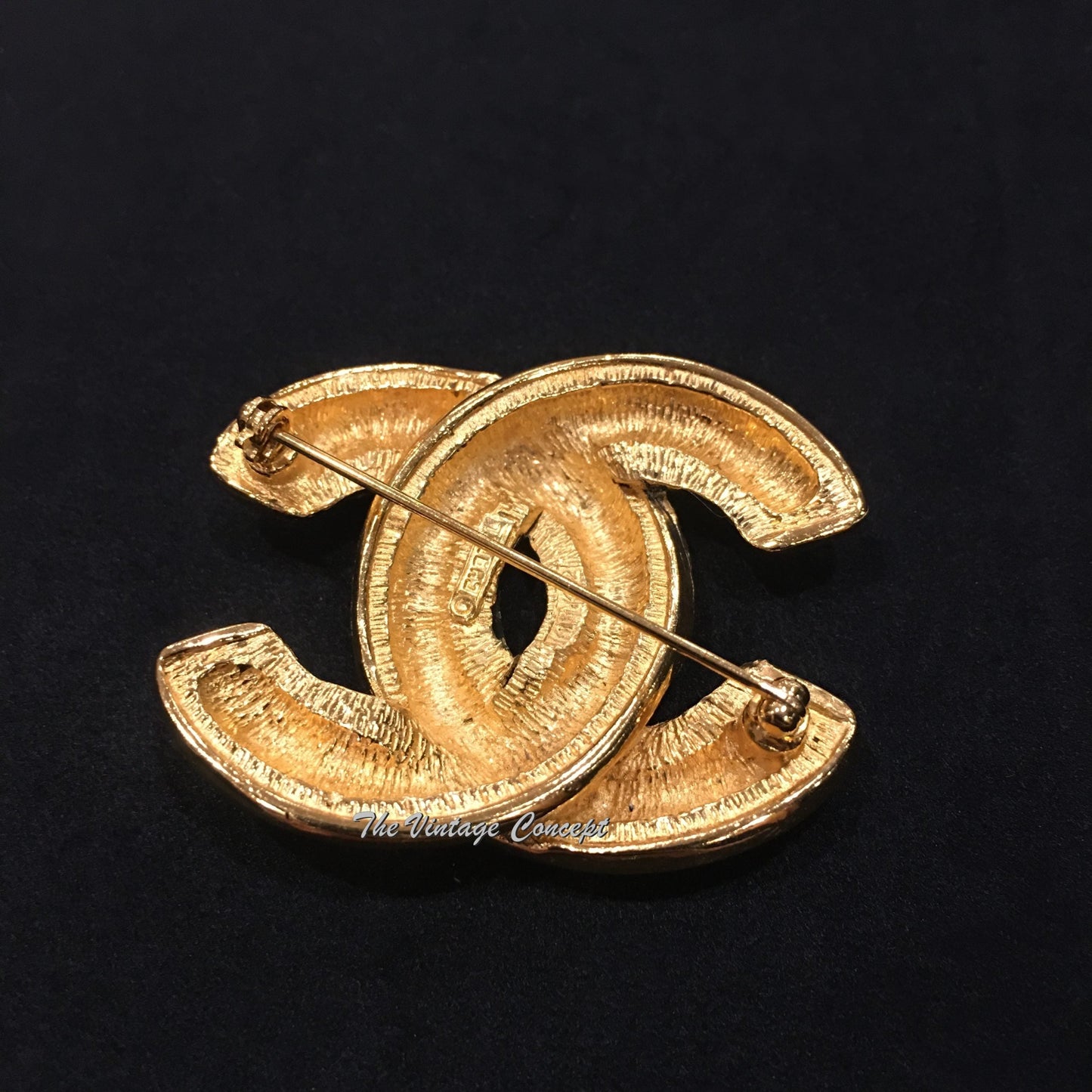 Chanel Gold Tone Quilted CC Logo Brooch from 1980's