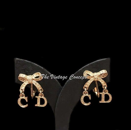 Dior Gold Tone "CD" Ribbon Clip Earring