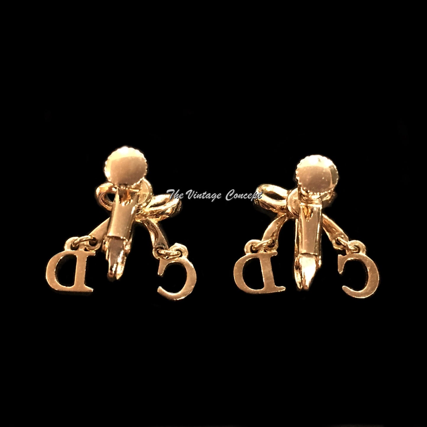 Dior Gold Tone "CD" Ribbon Clip Earring