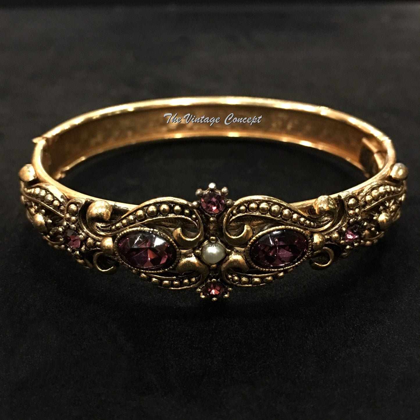 Vintage Victorian style bracelet - purple rhinestone bangle 70's (SOLD)