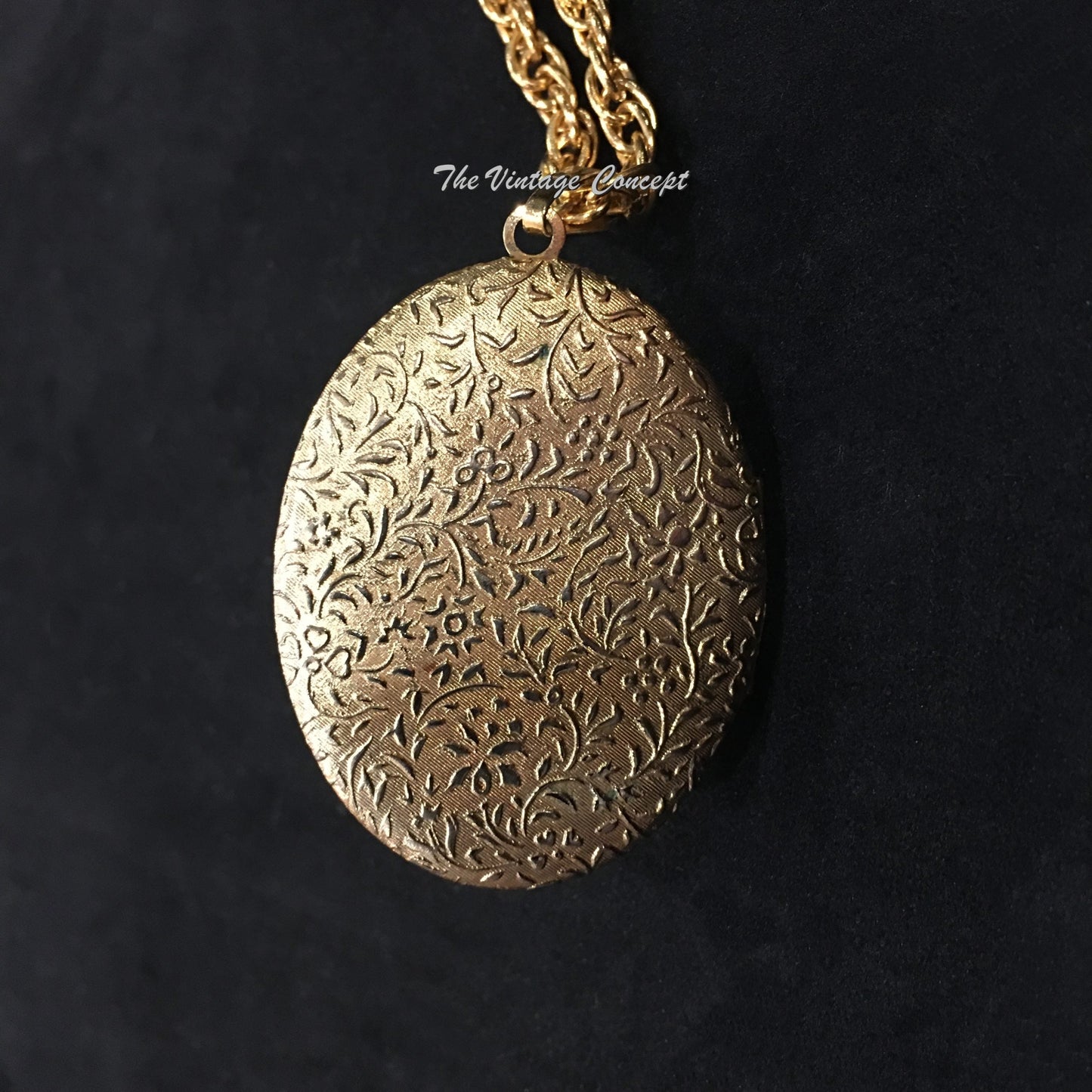 Vintage Gilt Metal Filigree Locket Pendant Long Necklace 1950's (SOLD)