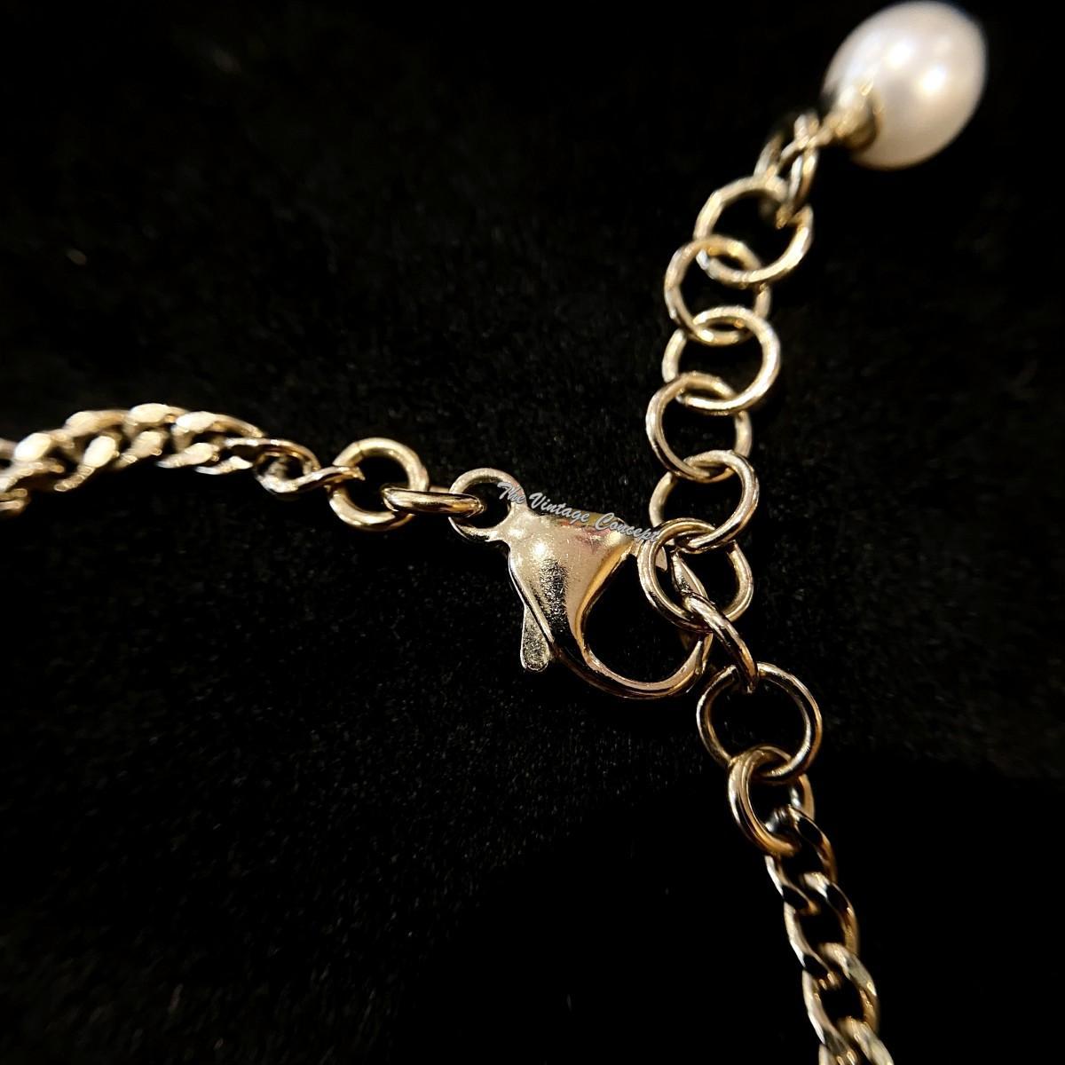 Chanel NEW Gold Tone CC Logo Faux Pearl Bracelet C21K