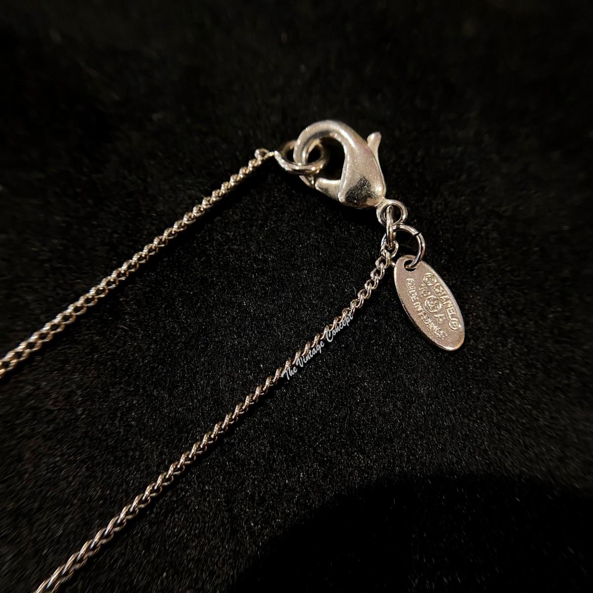 Chanel Silver Plated Rhinestone Small CC Logo Short Necklace 10A (SOLD)