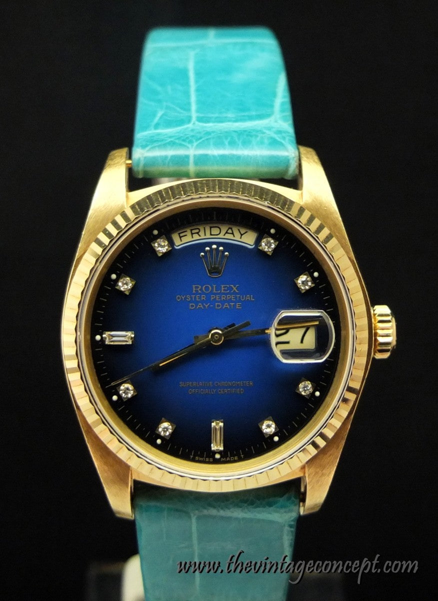 Rolex Day-Date 18K YG Midnight Blue Diamond Index 18038 (SOLD)