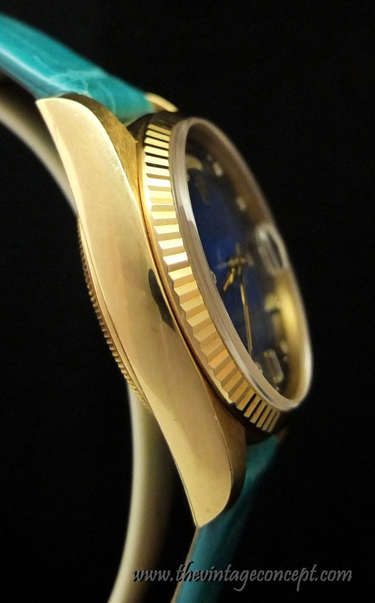 Rolex 18K YG Day Date Blue Dial w/ Diamond Index 18038 (SOLD)