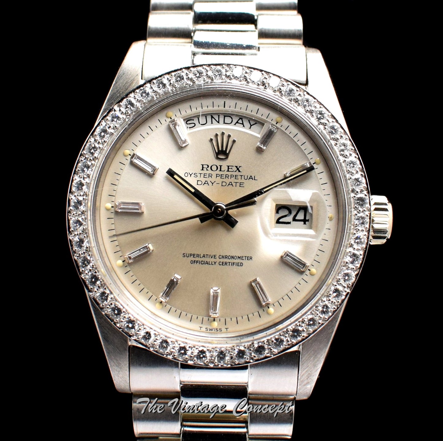 Rolex Day-Date PT950 Platinum Factory Baguette Diamonds Indexes 1804 (SOLD)