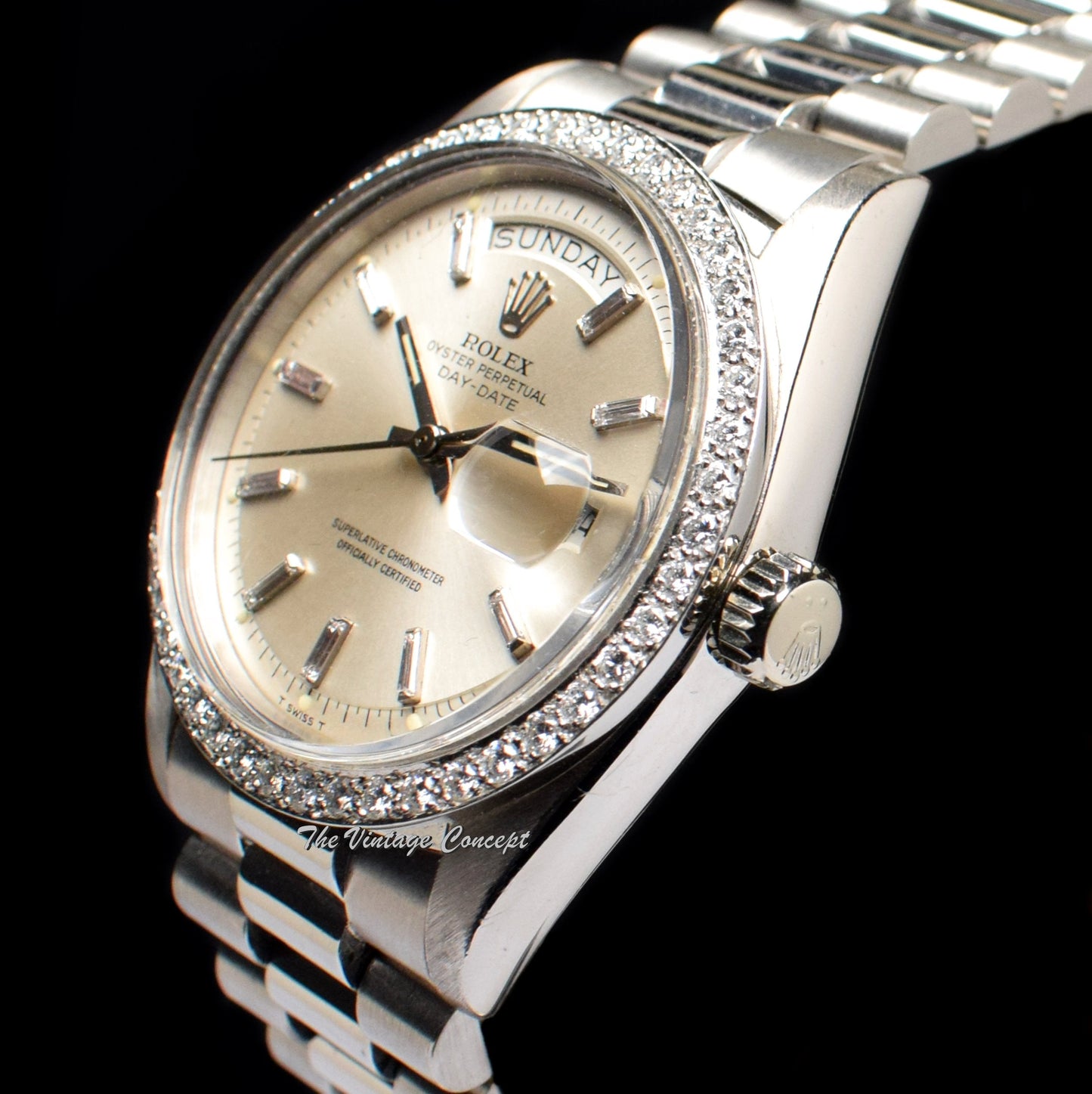 Rolex Day-Date PT950 Platinum Factory Baguette Diamonds Indexes 1804 (SOLD)