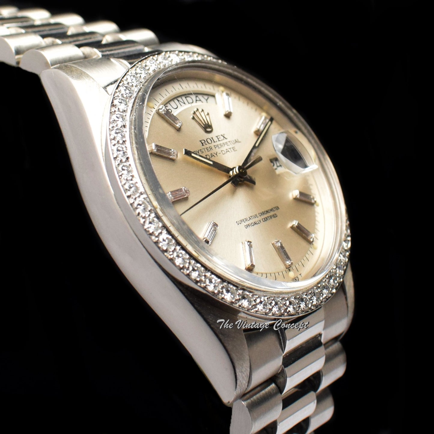 Rolex Day-Date PT950 Platinum Factory Baguette Diamonds Indexes 1804 (SOLD)