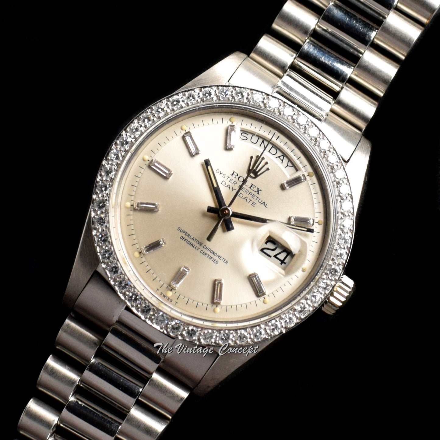 Rolex Day-Date PT950 Platinum Factory Baguette Diamonds Indexes 1804 (SOLD)