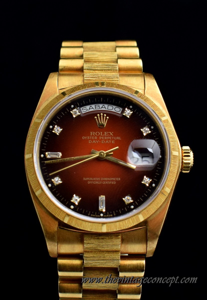 Rolex 18K YG Daydate Diamond Index Ombre Brown Dial 18078 (SOLD)